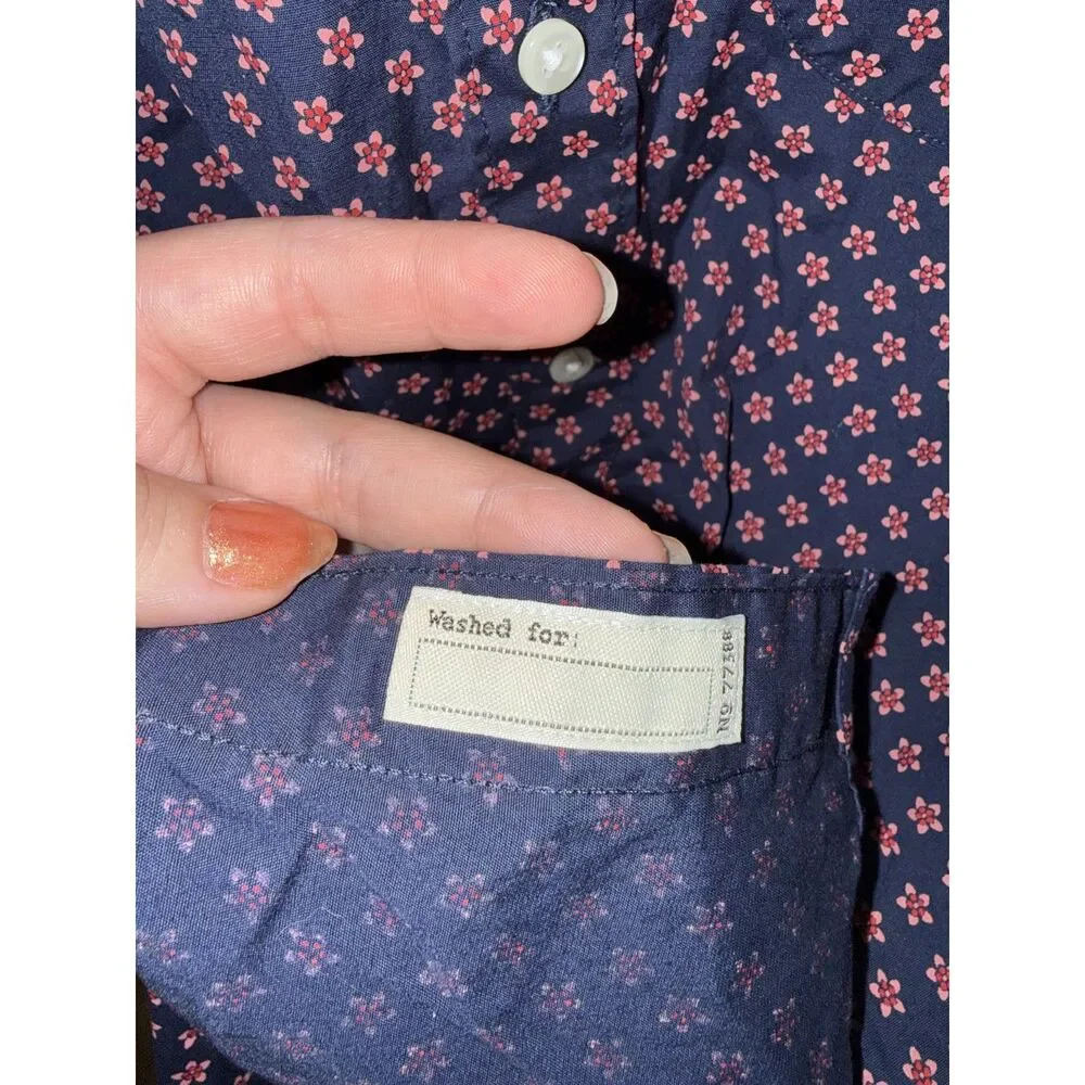 J.Crew Secret Wash Shirt Small Classic Fit Short Sleeve Navy Pink Floral Stretch